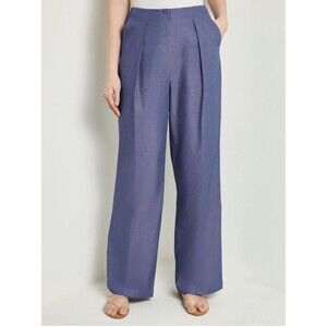 Misook NEW Zip Fly Wide Leg Pants Womens Medium x33" Blue Cotton Pockets Pleated